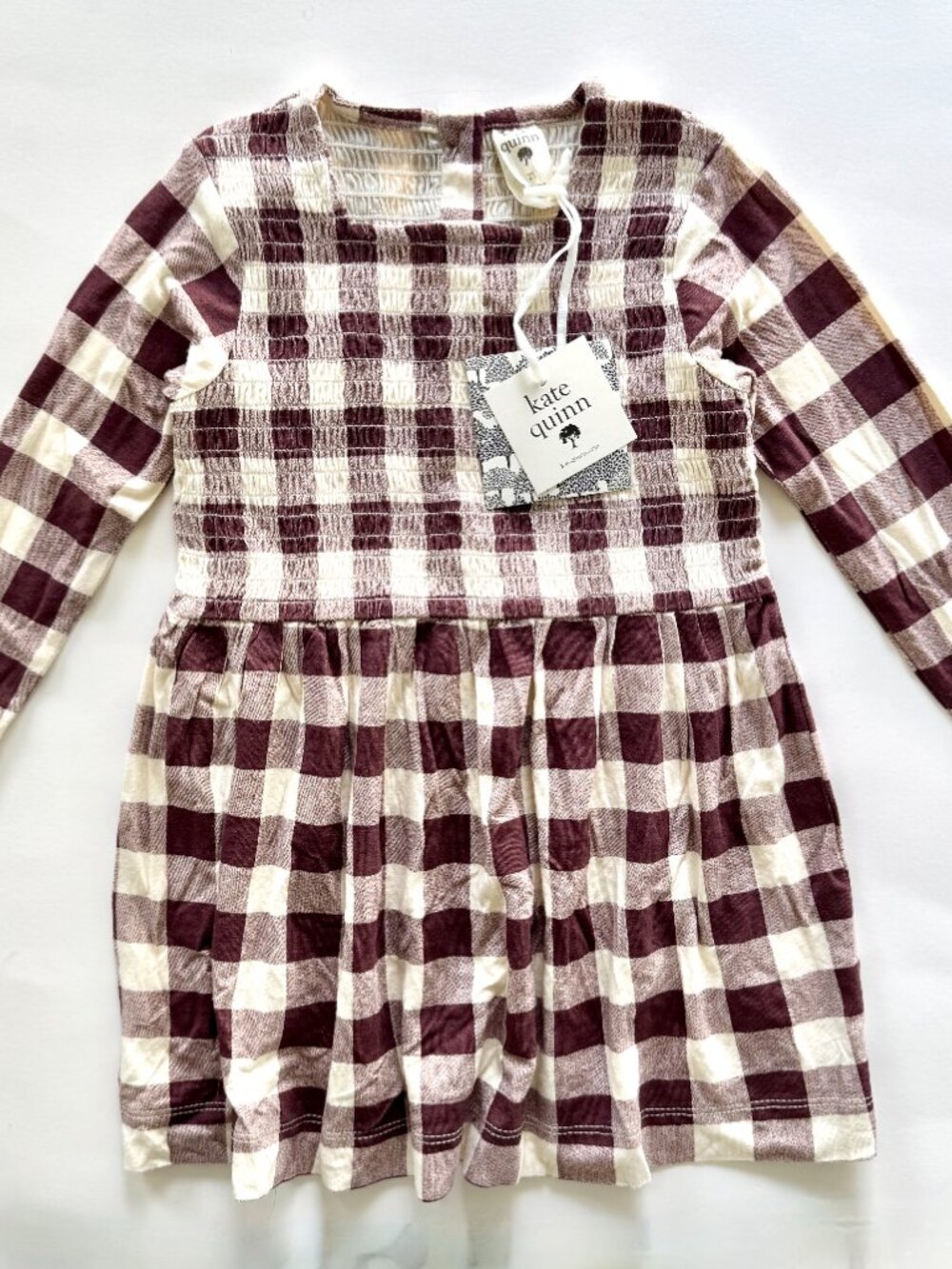NWT Kate Quinn Smocked Plum Buffalo Check Dress 2T